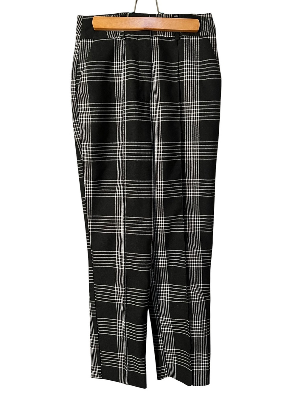 Asos Design Women's Sz 2 Dress Pants Trousers Black White Plaid Pleated Slim Leg